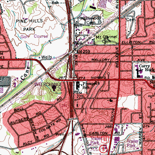 Topographic Map of Prospect School, TN