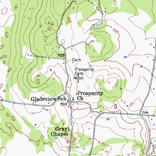 Topographic Map of Prosperity Cemetery, TN