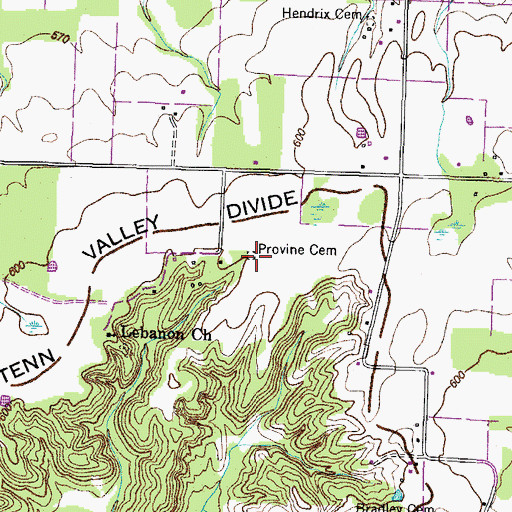 Topographic Map of Provine Cemetery, TN