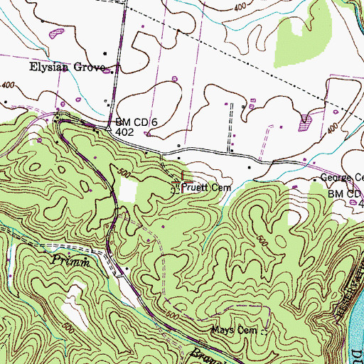 Topographic Map of Pruett Cemetery, TN