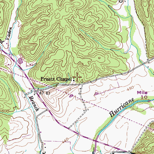 Topographic Map of Pruett Chapel, TN