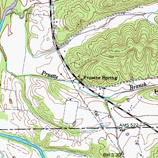 Topographic Map of Pruette Spring, TN