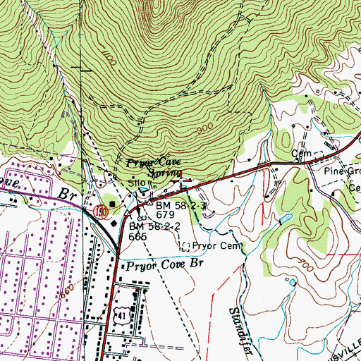 Topographic Map of Pryor Cave Spring, TN