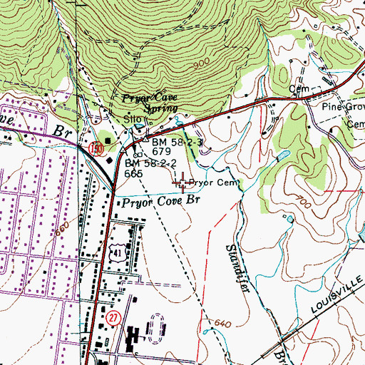 Topographic Map of Pryor Cemetery, TN
