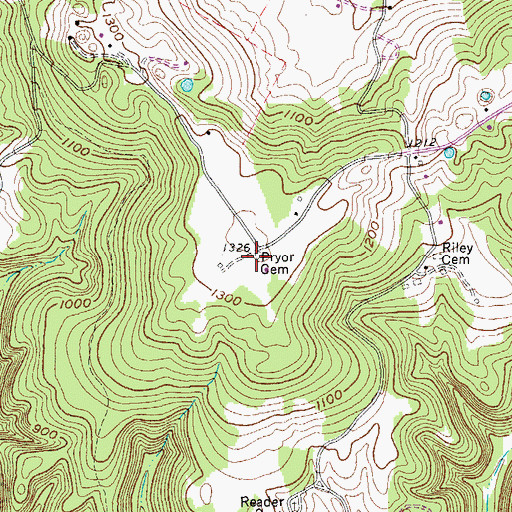 Topographic Map of Pryor Cemetery, TN