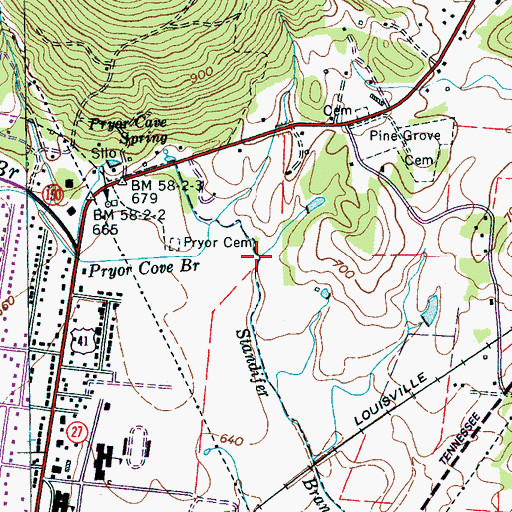 Topographic Map of Pryor Cove Branch, TN