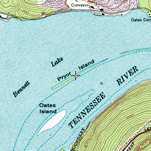 Topographic Map of Pryor Island, TN