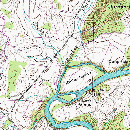 Topographic Map of Pudding Creek, TN