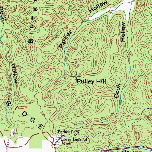 Topographic Map of Pulley Hill, TN