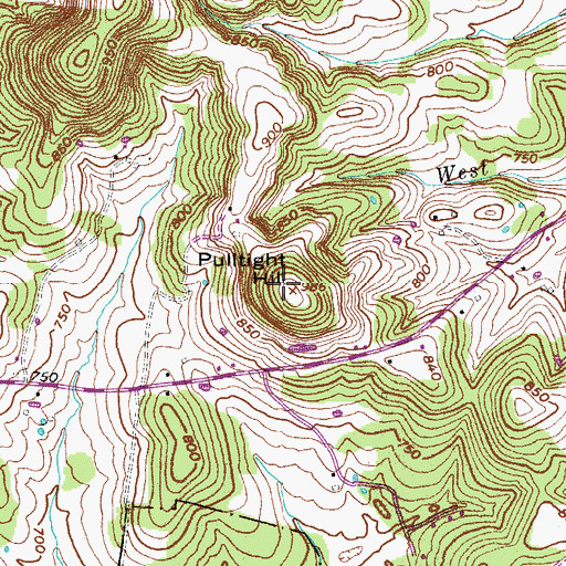 Topographic Map of Pultight Hill, TN