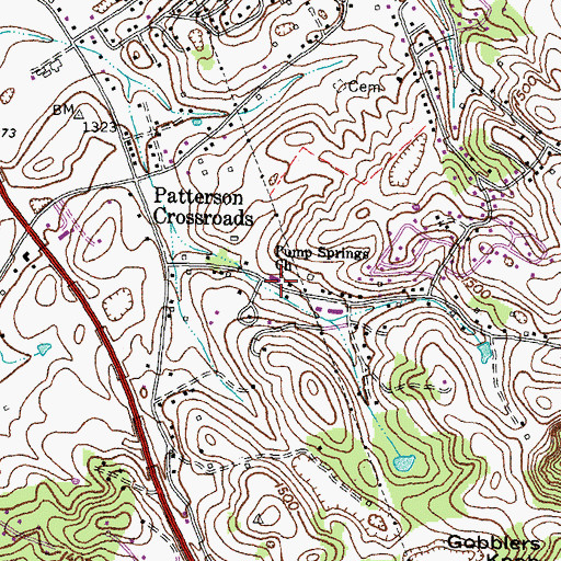 Topographic Map of Pump Springs Church, TN