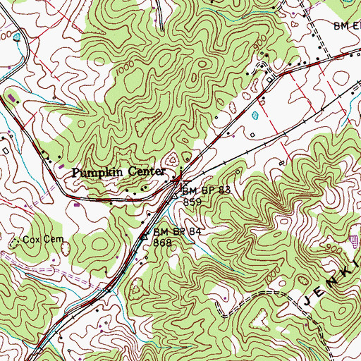 Topographic Map of Pumpkin Center, TN