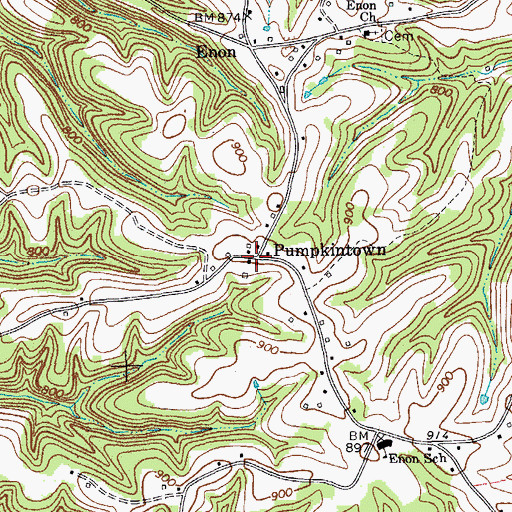 Topographic Map of Pumpkintown, TN