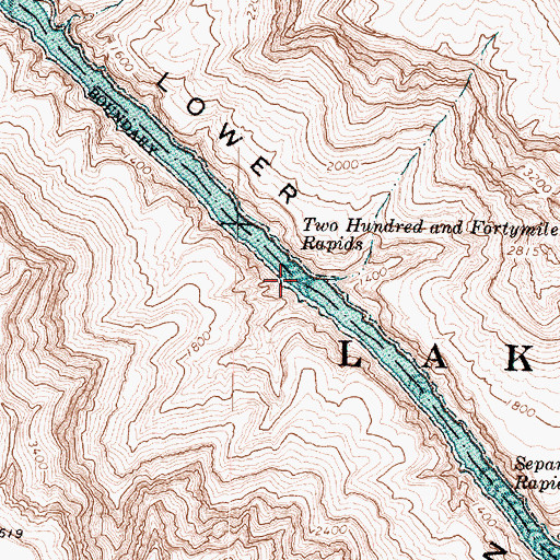 Topographic Map of Two Hundred and Fortymile Rapids, AZ