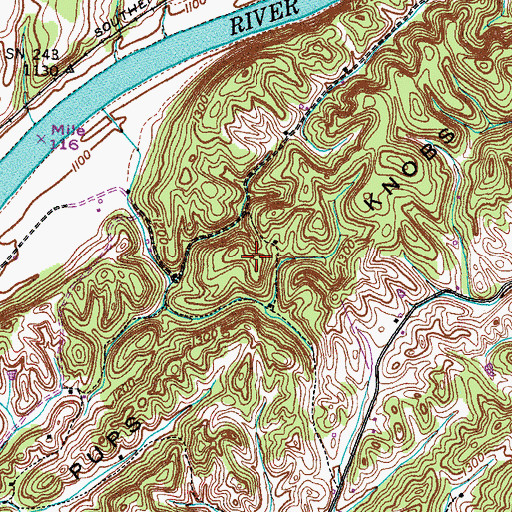 Topographic Map of Pups Knobs, TN