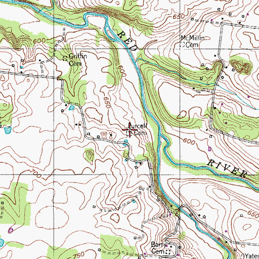 Topographic Map of Purcell Cemetery, TN