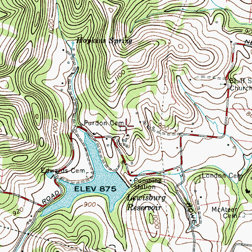 Topographic Map of Purdon Cemetery, TN
