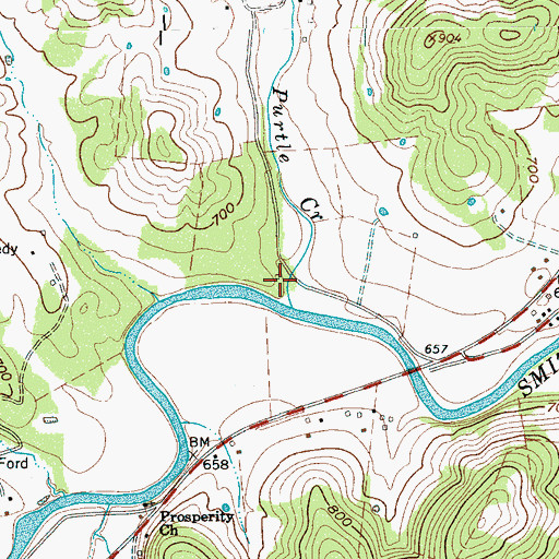 Topographic Map of Purtle Creek, TN