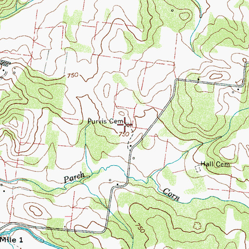 Topographic Map of Purvis Cemetery, TN
