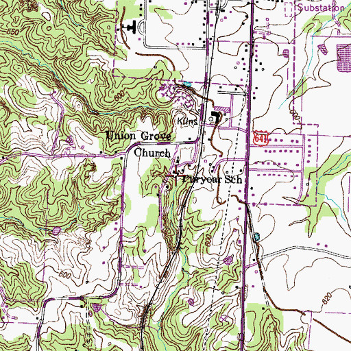 Topographic Map of Puryear School, TN