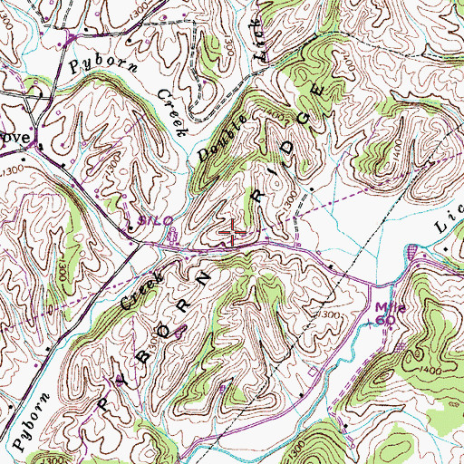 Topographic Map of Pyborn Ridge, TN