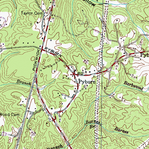 Topographic Map of Pyburn, TN