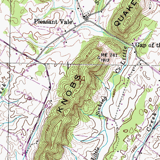 Topographic Map of Quaker Knobs, TN