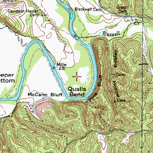 Topographic Map of Qualls Bend, TN