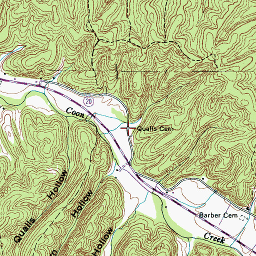 Topographic Map of Qualls Cemetery, TN
