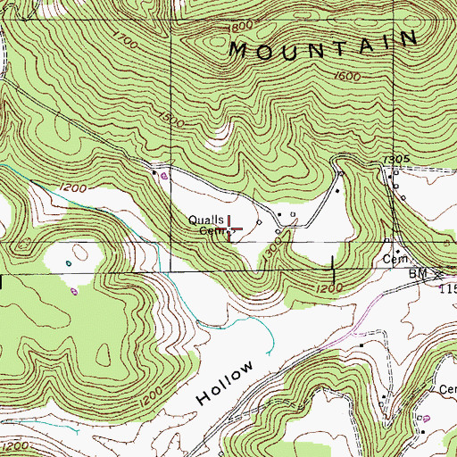 Topographic Map of Qualls Cemetery, TN