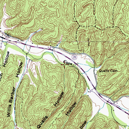 Topographic Map of Qualls Hollow, TN