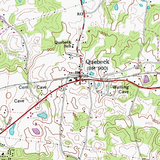 Topographic Map of Quebeck, TN