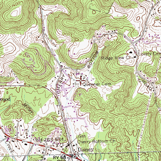 Topographic Map of Queener Cemetery, TN