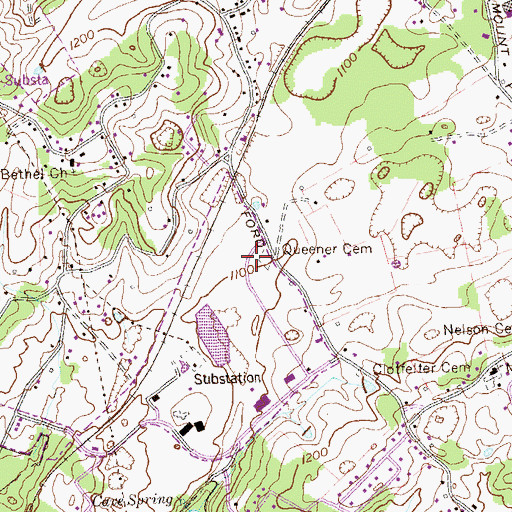 Topographic Map of Queener Cemetery, TN