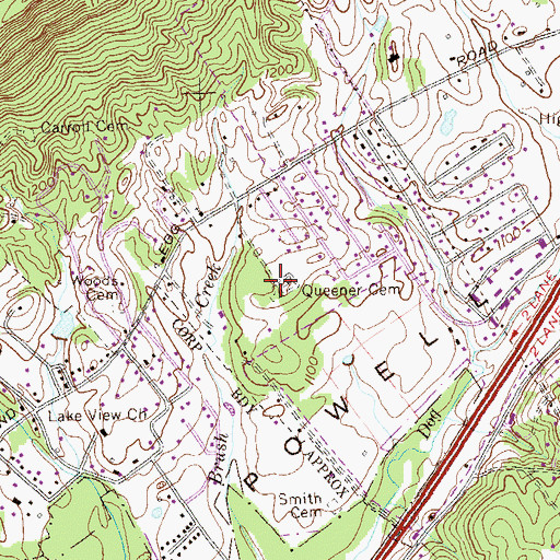 Topographic Map of Queener Cemetery, TN