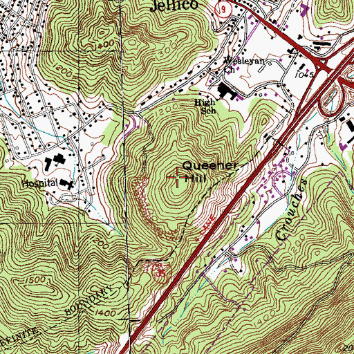 Topographic Map of Queener Hill, TN