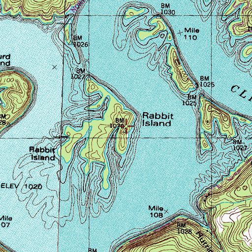 Topographic Map of Rabbit Island, TN