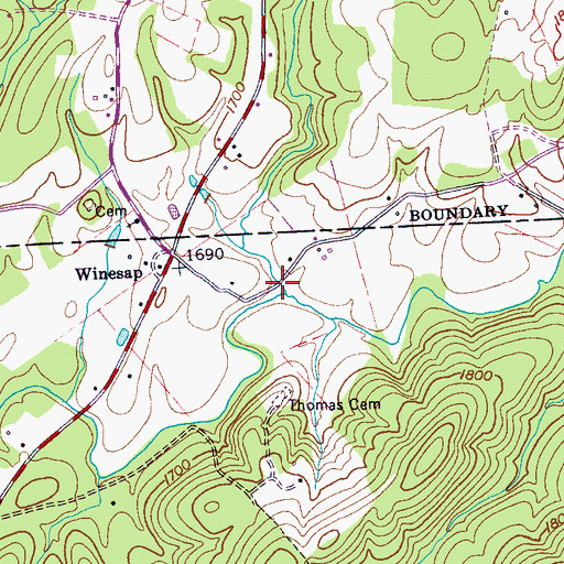 Topographic Map of Raccoon Creek, TN