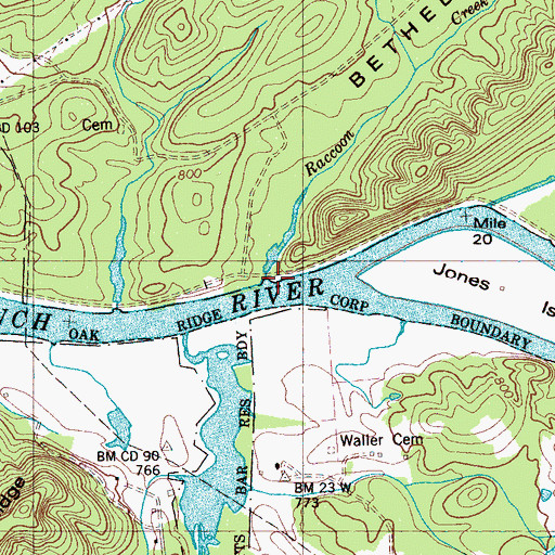 Topographic Map of Raccoon Creek, TN