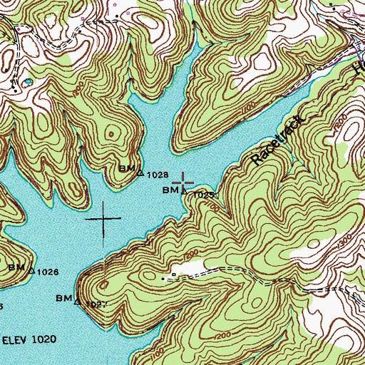 Topographic Map of Racetrack Hollow, TN