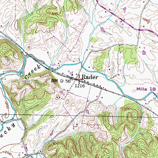 Topographic Map of Rader, TN