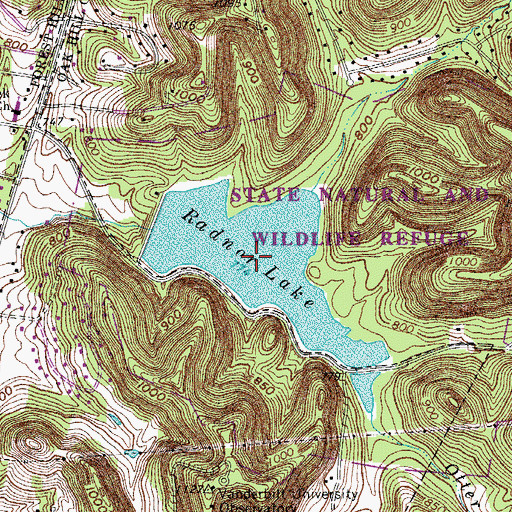 Topographic Map of Radnor Lake, TN