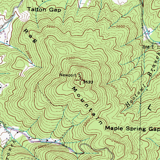Topographic Map of Rag Mountain, TN
