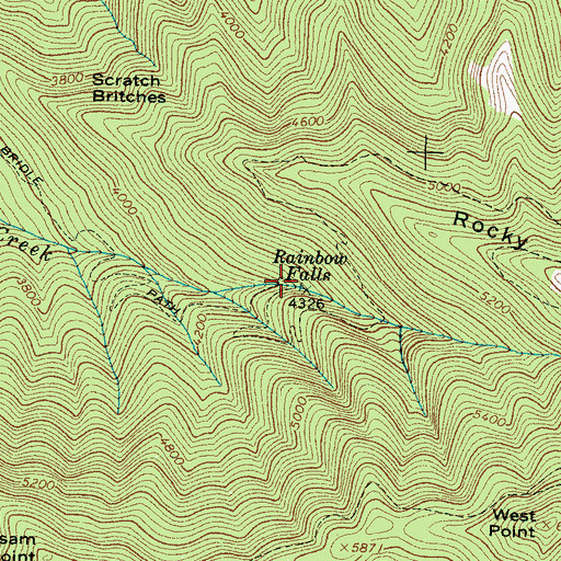 Topographic Map of Rainbow Falls, TN
