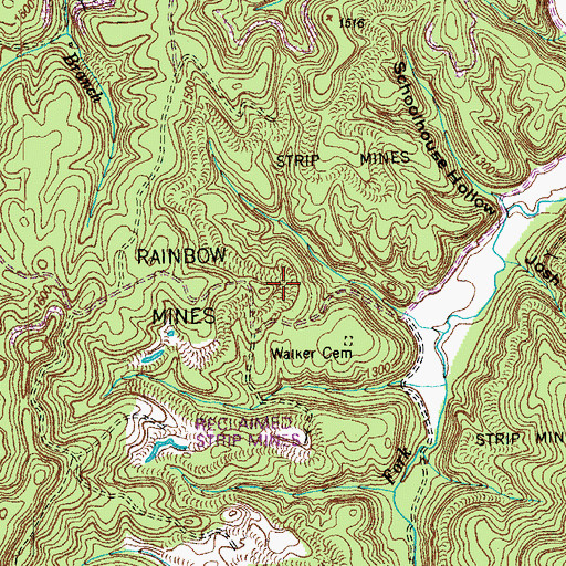 Topographic Map of Rainbow Mines, TN