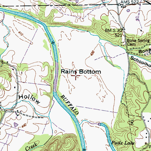 Topographic Map of Rains Bottom, TN