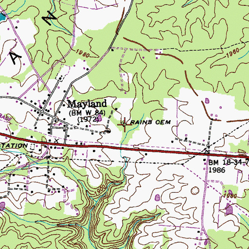 Topographic Map of Rains Cemetery, TN