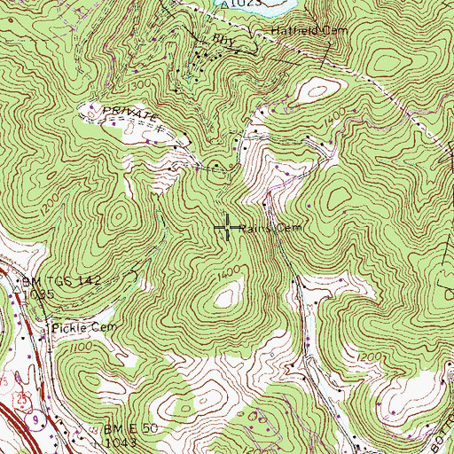 Topographic Map of Rains Cemetery, TN