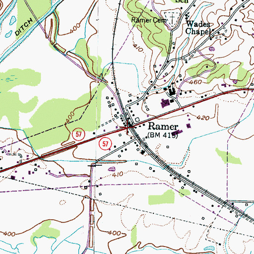 Topographic Map of Ramer, TN