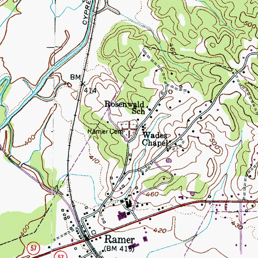 Topographic Map of Ramer Cemetery, TN